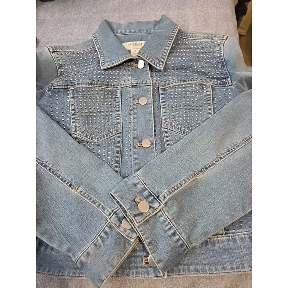 PLATINUM CHICOS Womens light washDenim Jacket Rhinestones Size 1 (8)/(M) - Picture 9 of 11